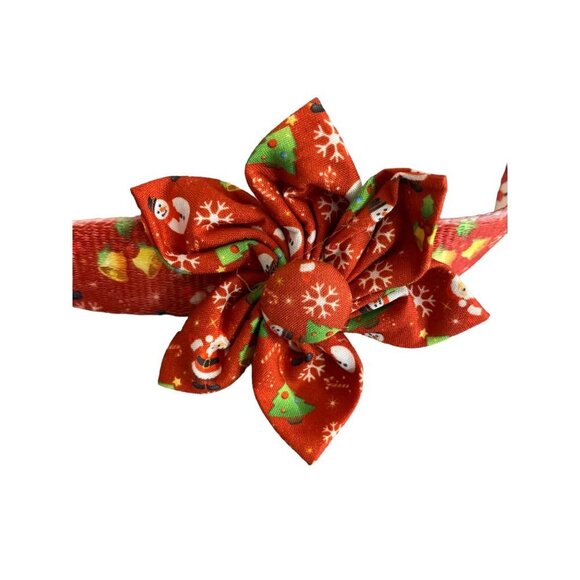 Dog Collar Large Red Santa Claus Christmas Bow Flower Adjustable - Picture 3 of 9